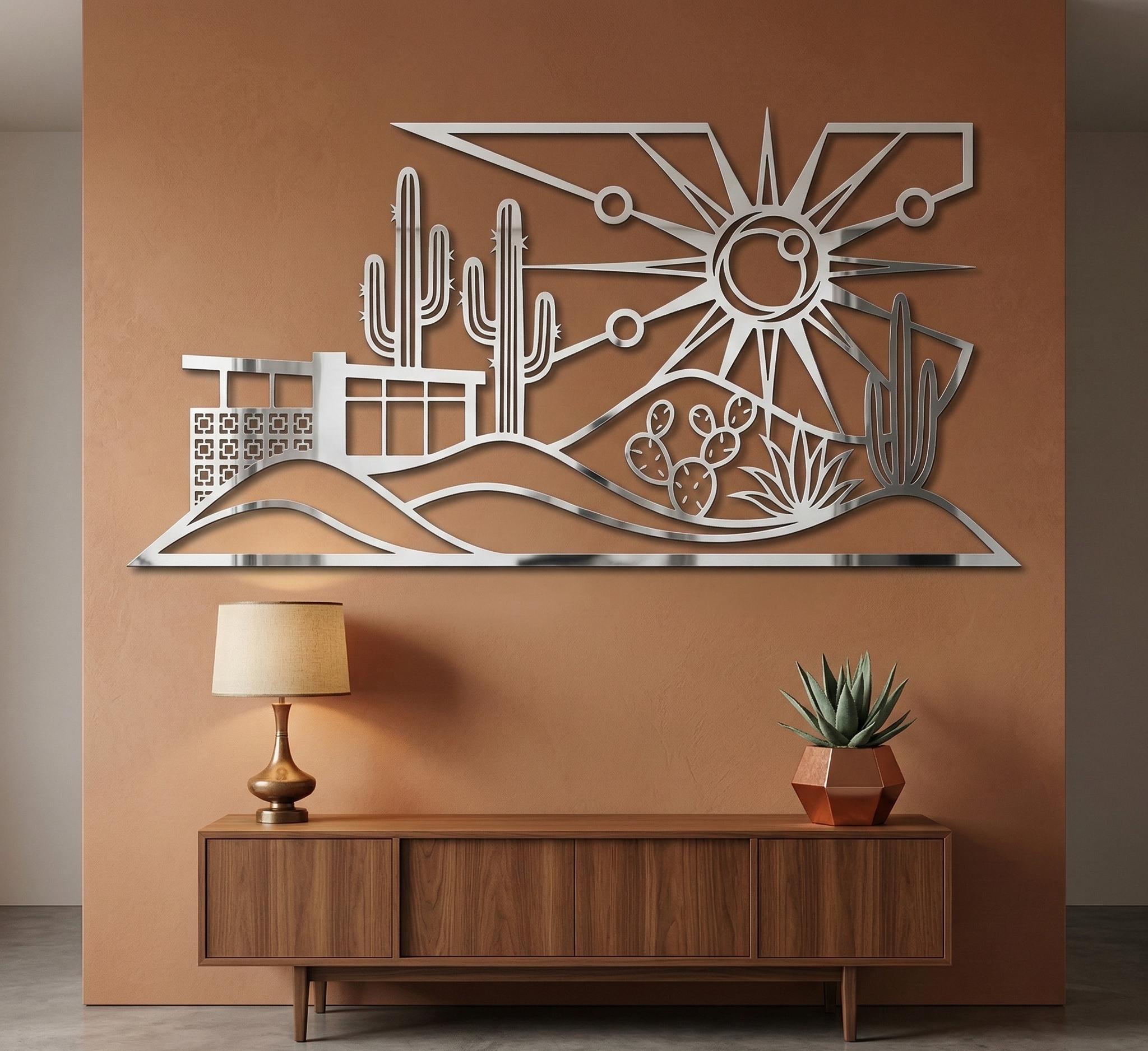 Mid Century Modern Metal Wall Art • Desert Cactus Landscape Decor - Etsy