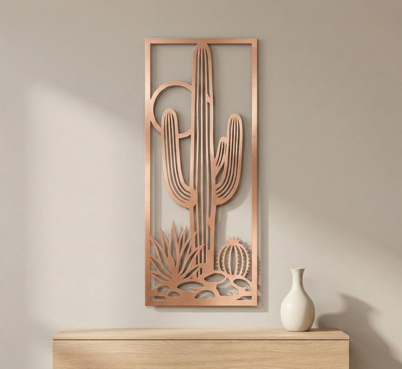Southwestern Cactus Metal Wall Art, Vertical Desert Decor, Steel ...