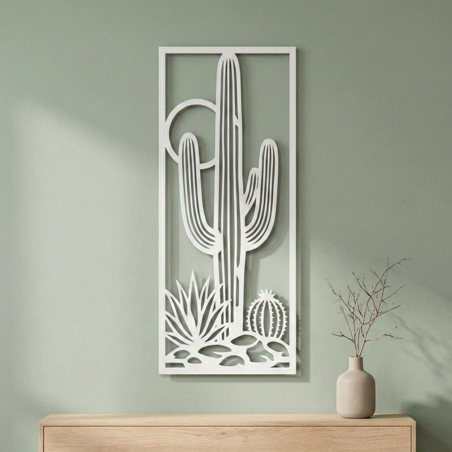 Southwestern Cactus Metal Wall Art, Vertical Desert Decor, Steel ...