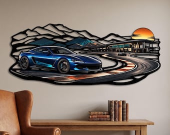 Private Track Day Metal Wall Art, Motorsport Landscape, Automotive Decor