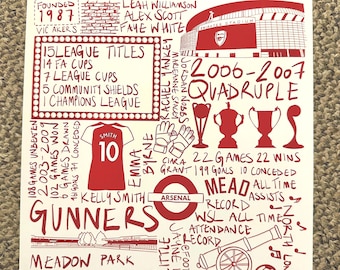 Arsenal Gunners Football Print, Emirates Stadium Art, WSL Fan Gift