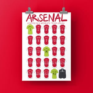 24/25 Arsenal Women Football Club Print Post, Women&#39;s Super League England Women Woso Leah Williamson Beth Mead Alessia Russo Woso Gift
