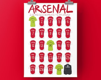 Arsenal Women's Team Squad Print, WSL Poster 2024/2025