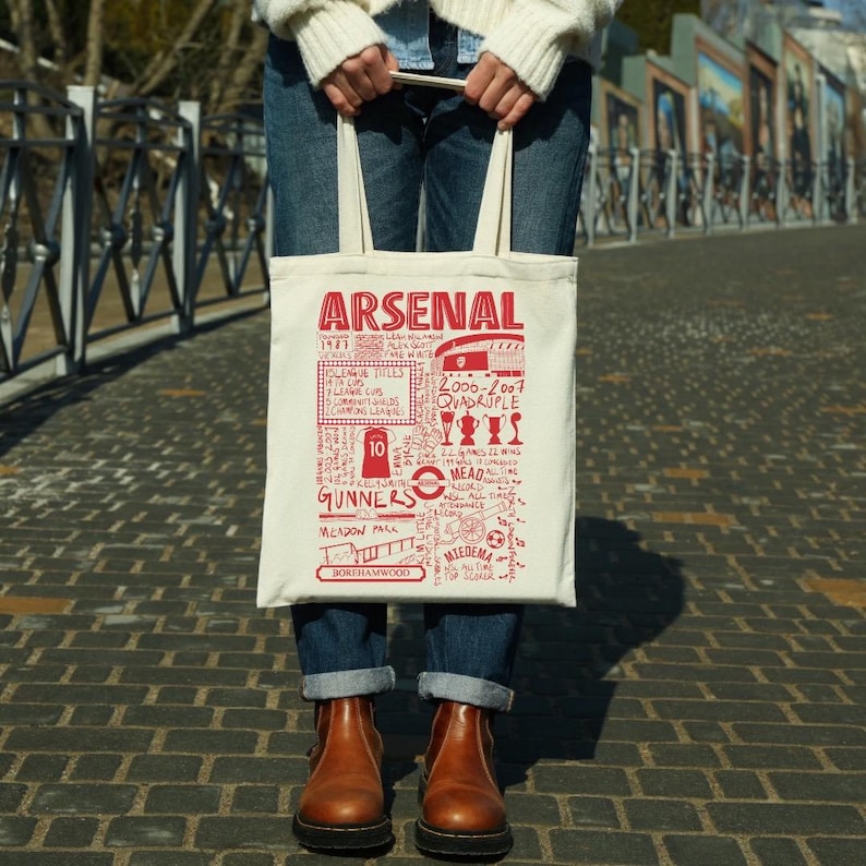 Arsenal Gunners Football Tote Bag, Womens Super League Fan Gift image 1
