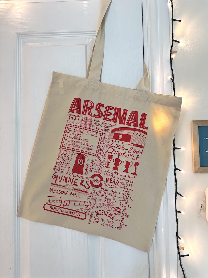 Arsenal Gunners Football Tote Bag, Womens Super League Fan Gift image 2
