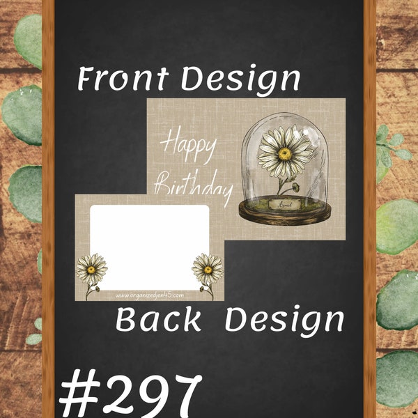 Happy Birthday Card - April - Daisy - Glass Cloche - 7" x 5" Digital PNG Download - DIY Printable