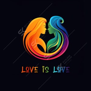 Pride month. Two LGBTQ+ Girls. Lesbians Couples Logo for Print. Lesbian Art Print. Queer Art. Lesbian Gift. Pride Month Sale.