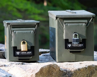 Trava de segurança para latas de munição calibre .50 e latas e caixas de munição excedentes do Exército dos EUA calibre .50 (tipo Fat).
