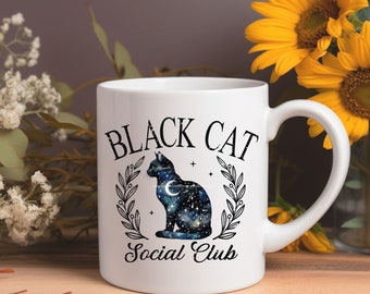 Halloween Black Cat Coffee Mug Personalized Coffee Cup Cat Lover's Halloween Mug Gift for Halloween Cute Fall Mug 11 & 15 oz. Available