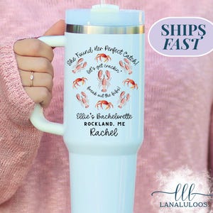 Personalized Lobster Bachelorette Party Tumbler 40oz with Handle Coastal Bach Party Tumbler Lobster Theme Party Cup Coastal Girls Trip Cup