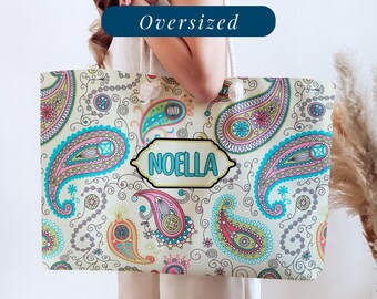 Personalized Paisley Weekender Bag: Boho Oversized Travel Tote