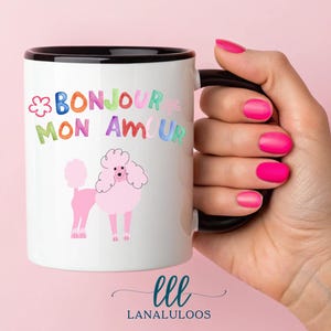 Cute French Poodle Mug For Poodle Lovers French Lover Gift For Dog Mom Birthday Cute Poodle Dog Coffee Cup Bon Jour Coffee Mug Dog Lover Cup