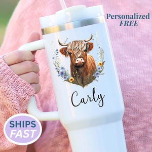 Highland Cow Personalized Tumbler Custom Highland Cow 40 oz Cup Travel Tumbler With Handle Highland Cow 40 oz Tumbler Hairy Coo Lover Cup