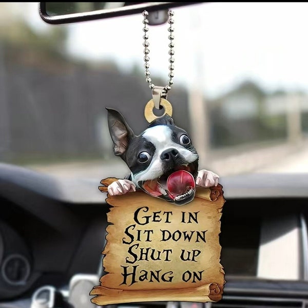 Cute Boston Terrier rear view hanging pendant for car mirror, car accessories or gift idea