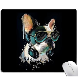 French Bulldog DJ Headphones Mouse Pad, Waterproof Mouse Pad Non-Slip Rubber Base
