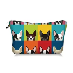 Schattige cartoon hondenkoppen Boston Terrier/Franse bulldog make-uptas, portemonnee of reistas