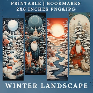 20 Cute Winter Printable Bookmarks, Unique Bookmarks Digital Set PNG/JPG/PDF, Instant Download