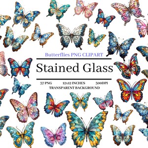 Glasmalerei Schmetterlinge Clipart Bundle Glasmalerei PNG Schmetterling PNG mit sofortigem Download für kommerzielle Nutzung