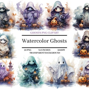 Spooky Halloween Ghost Clipart Watercolor Clipart Halloween PNG Spooky Ghosts Instant download for commercial use