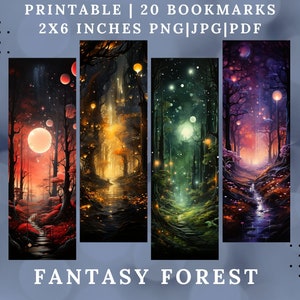 20 marcadores para impressão de floresta noturna de fantasia PNG / JPG, designs exclusivos de floresta de fadas, impressão e corte, download digital