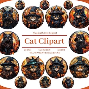Stained Glass Cat Clipart Halloween Clipart Cat PNG Stained Glass PNG Halloween Cat
