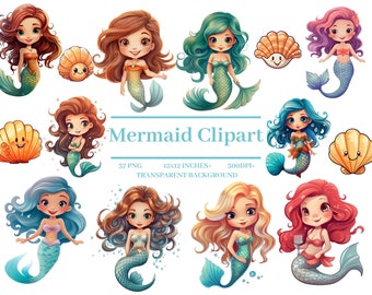 Mermaid Clipart, Cute Mermaid PNG, Underwater Clipart Instant Download for Commercial Use