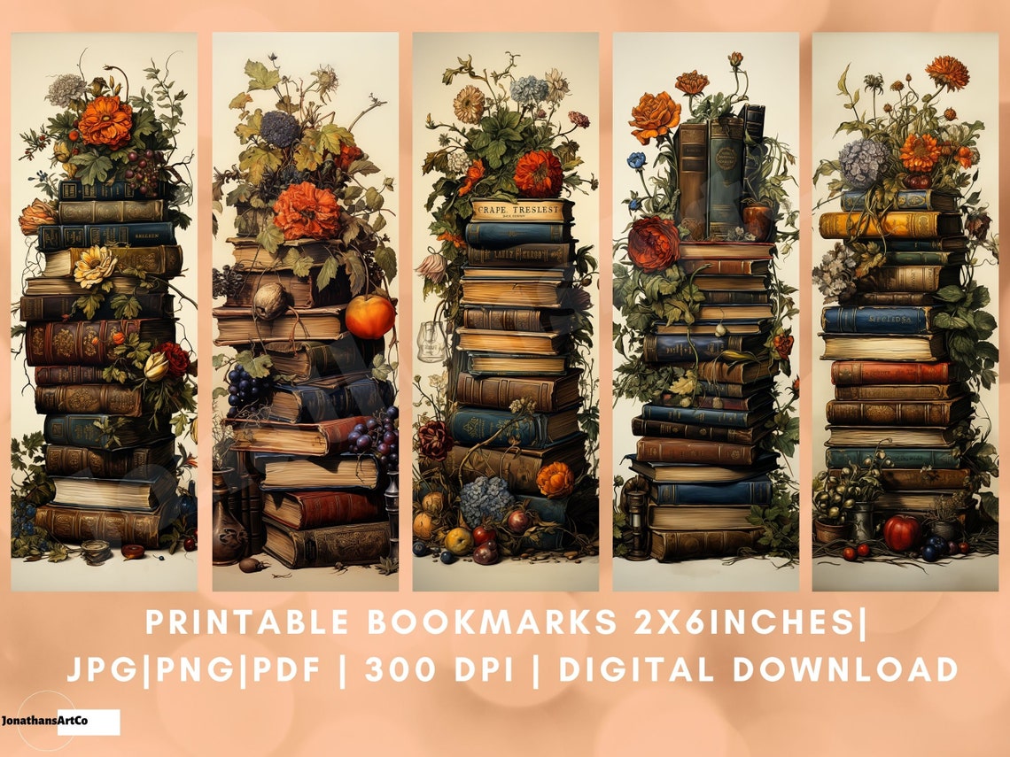 Vintage Books With Flowers Printable Bookmarks, Unique Bookmarks ...