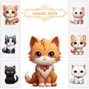 Niedliche Kawaii Katze Clipart Bundle, Haustier Illustrationen für Planer, druckbare Aufkleber, digitaler Download
