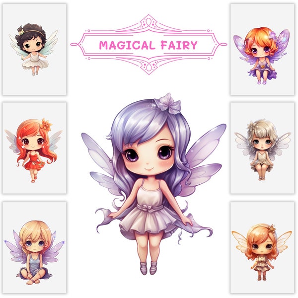 20 Cute Magical Fairy Clipart PNG Bundle, Mystical Clipart for Commercial Use, Digital Download