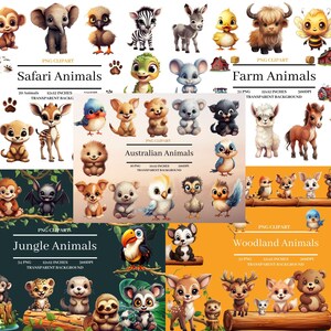Bébé animaux Clipart Bundle Baby Shower Bundle Nursery Wall Art Jungle Animaux Safari Animaux Ferme Animaux Australiens Animaux