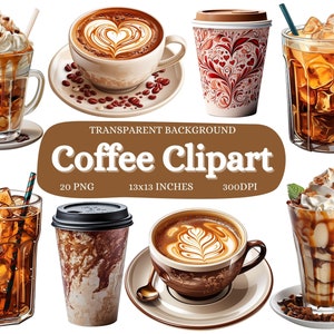 Aquarell Kaffee Clipart PNG, Tasse Kaffee, Eiskaffee Clipart, Instant Download