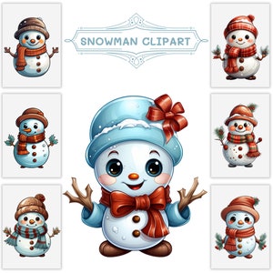 Niedliche Schneemann Clipart Bundle, Winter Clipart PNG für kommerzielle Nutzung, digitaler Download