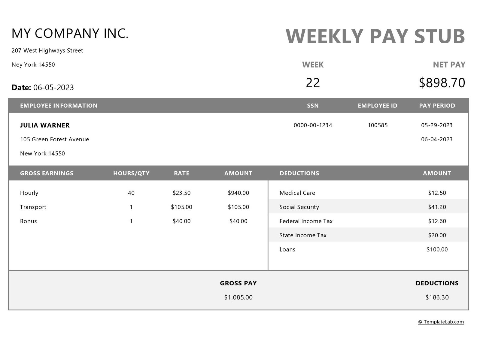 Editable weekly pay stub template etsy