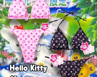 Hello Kitty Monogram Thong | Swimsuit | Women's Swimwear| Bikini Set | Swimwear | Sanrio | Summer Swimsuit | Y2k Swimsuit | 2 Piece Set