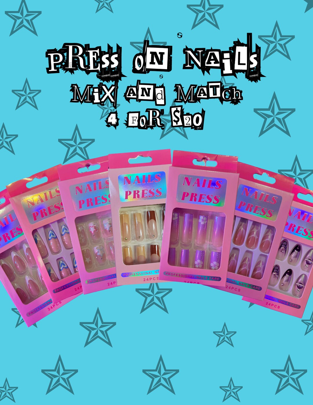 4 for 20 Nails and Lashes Nails Press on Fake Nail Strip Etsy