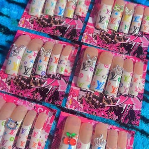 Press-on Nails L/XL 15pcs|Handmade Y2k Nails| Colorful Design| McBling Nails | Long Charm Nails| Duck Press Nail| Custom Nails| Kawaii Nails