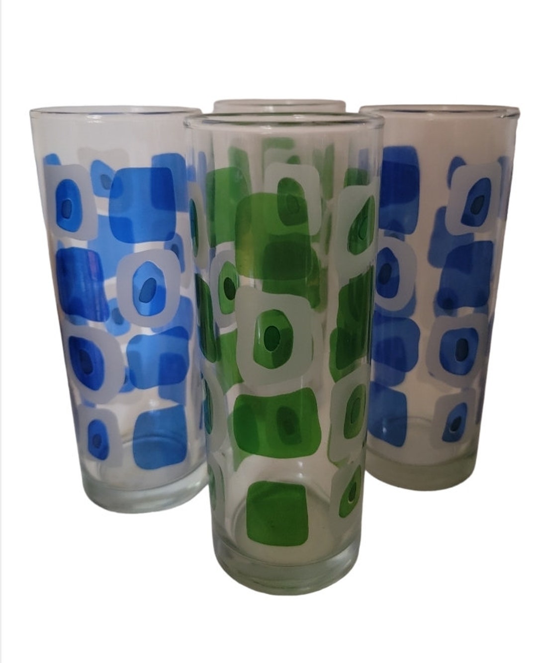 Vintage Italian Tall Tumbler Glasses Cerve Midcentury Modern Art Glass