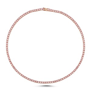 Pink sapphire tennis necklace in 14k 18k gold, Natural 4mm pink sapphire chain choker necklace, Pink sapphire light tennis necklace gold