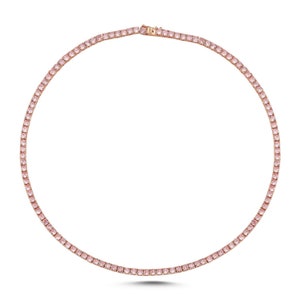 Pink sapphire tennis necklace in 14k 18k gold, Natural 4mm pink sapphire chain choker necklace, Pink sapphire light tennis necklace gold