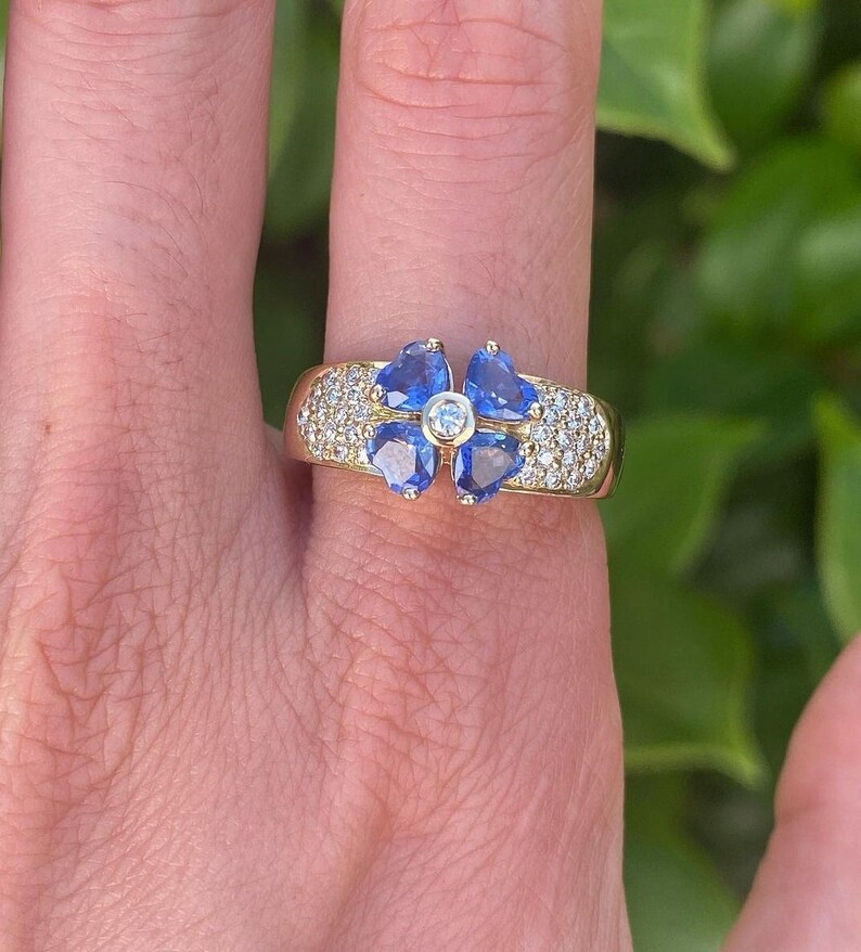 London Blue Topaz Ring Sapphire Ring 18k Yellow Gold Van Cleef Design ...