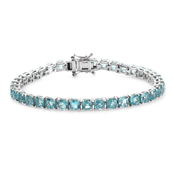 Princess Cut 4MM Blue Topaz Armband, Topaz Tennisarmband, Verjaardagscadeaus, Bruiloft Bruidsarmband, Unieke cadeaus voor haar, zilver 925