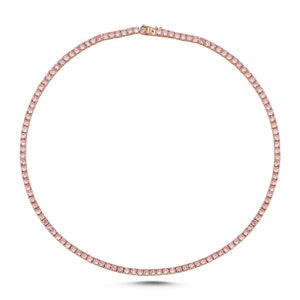 Pink sapphire tennis necklace in 14k 18k gold, Natural 4mm pink sapphire chain choker necklace, Pink sapphire light tennis necklace gold