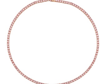 Pink sapphire tennis necklace in 14k 18k gold, Natural 4mm pink sapphire chain choker necklace, Pink sapphire light tennis necklace gold