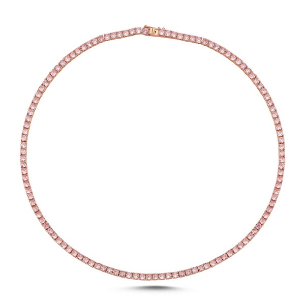 Pink sapphire tennis necklace in 14k 18k gold, Natural 4mm pink sapphire chain choker necklace, Pink sapphire light tennis necklace gold
