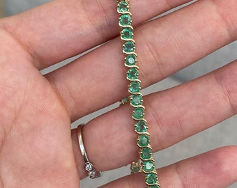 Vintage 14K Gold Emerald Tennis Bracelet  Natural Gemstone Jewelry  Gift for Her