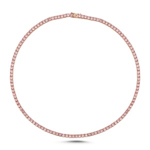 Pink sapphire tennis necklace in 14k 18k gold, Natural 4mm pink sapphire chain choker necklace, Pink sapphire light tennis necklace gold