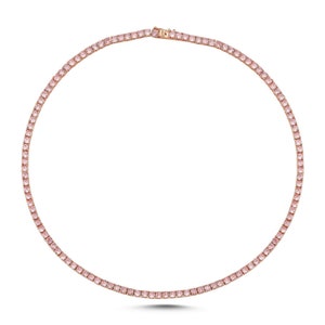 Pink sapphire tennis necklace in 14k 18k gold, Natural 4mm pink sapphire chain choker necklace, Pink sapphire light tennis necklace gold