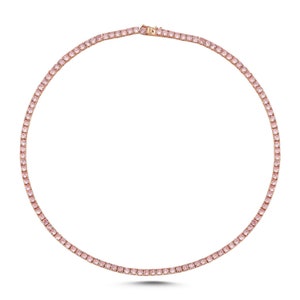 Pink sapphire tennis necklace in 14k 18k gold, Natural 4mm pink sapphire chain choker necklace, Pink sapphire light tennis necklace gold