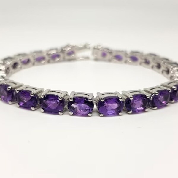 Natural Amethyst Bracelet - 925 Sterling Silver - February Birthstone - Gift for HerWife - Womens Amethyst Tennis Jewelry