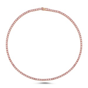 Pink sapphire tennis necklace in 14k 18k gold, Natural 4mm pink sapphire chain choker necklace, Pink sapphire light tennis necklace gold